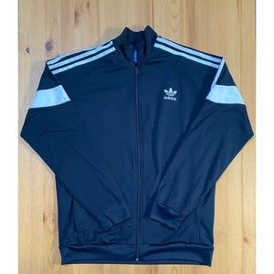 ADIDAS Boys Kids Black Full Zip Long Sleeve Track Jacket Trefoil Logo Vtg Sz XL